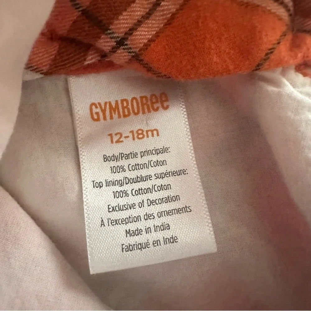Gymboree 12-18 Months Baby Girl Pumpkin Plaid Flannel Dress Orange Fall